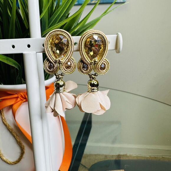 Handmade Dangle Drop Earrings with Chrystals Soutache handcrafted UniqueJewelry - Picture 5 of 9